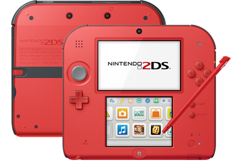 Nintendo 2DS - Crimson Red 2 - Back + Front + Stylus