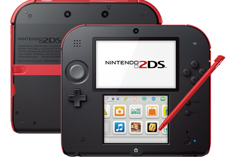 Nintendo 2DS - Crimson Red - Back + Front + Stylus