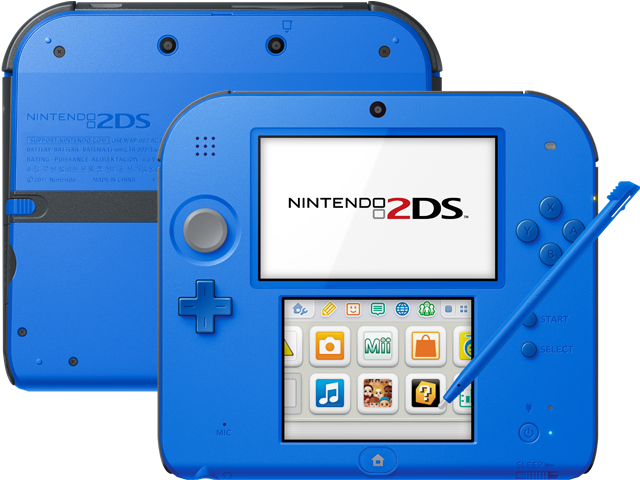 Nintendo 2DS - Electric Blue 2 - Back + Front + Stylus