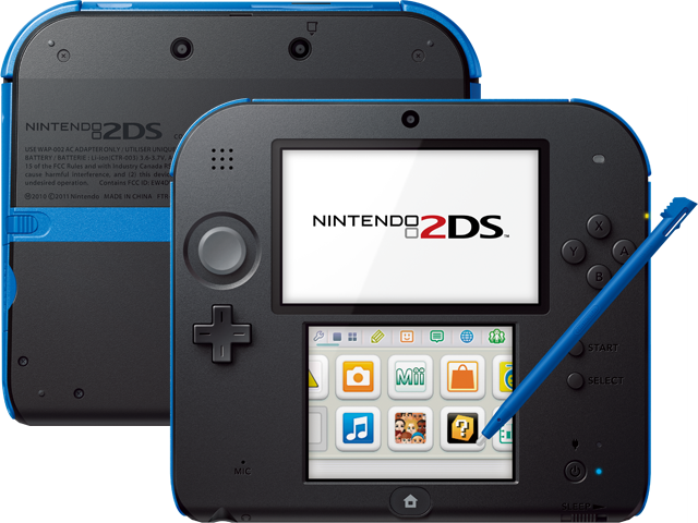 Nintendo 2DS - Electric Blue - Back + Front + Stylus