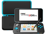New Nintendo 2DS XL - Black + Turquoise - Back - Front - Stylus