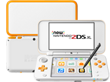 New Nintendo 2DS XL - White + Orange - Back - Front - Stylus