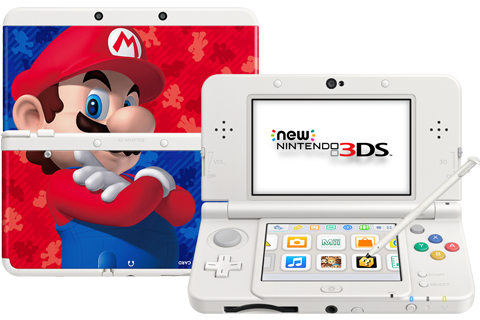 New Nintendo 3DS - White - Open - Screen On - Stylus - Super Mario 3D Land Cover Plates