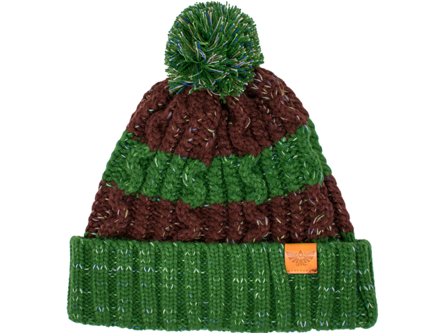 MI - Knit Cap - Zelda - Green + Brown Stripes - Front