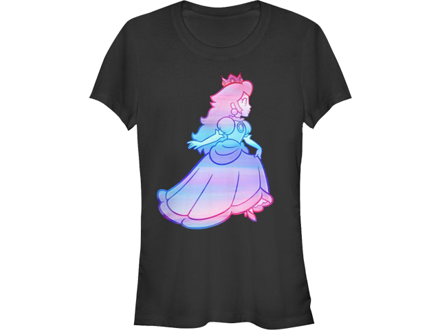T-Shirt - Princess Peach - Rainbow Fade - Black - Front